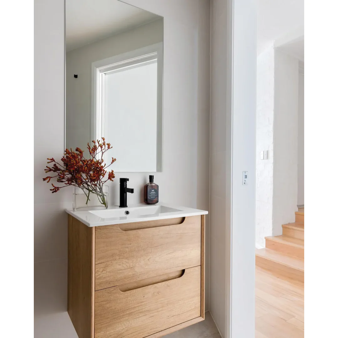 Otti Byron 750mm Natural Oak Wall Hung Vanity with Ceramic Top - Image 4