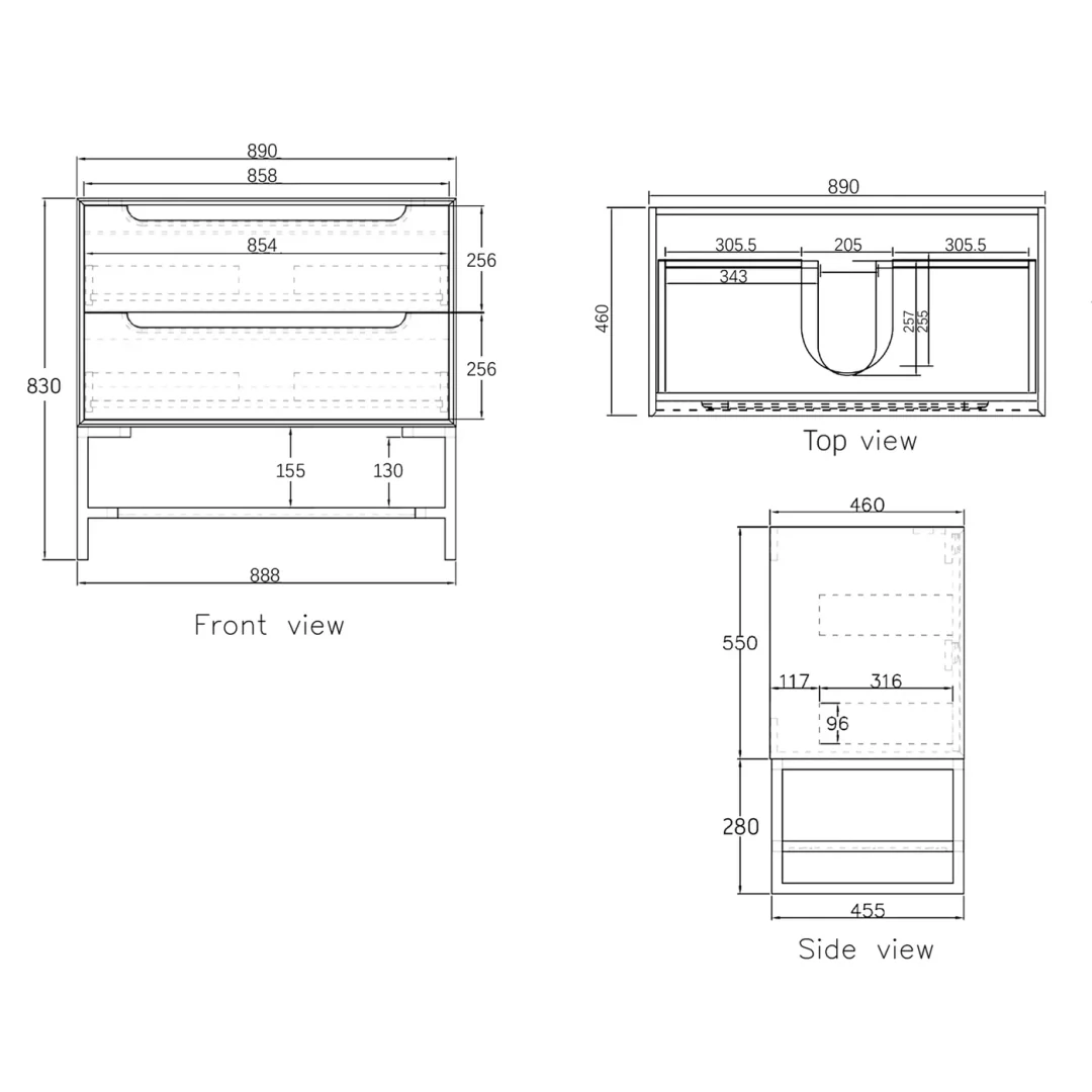 Otti Byron 900 Natural Oak Plywood Vanity With Carrara Stone Top No Taphole - Image 2