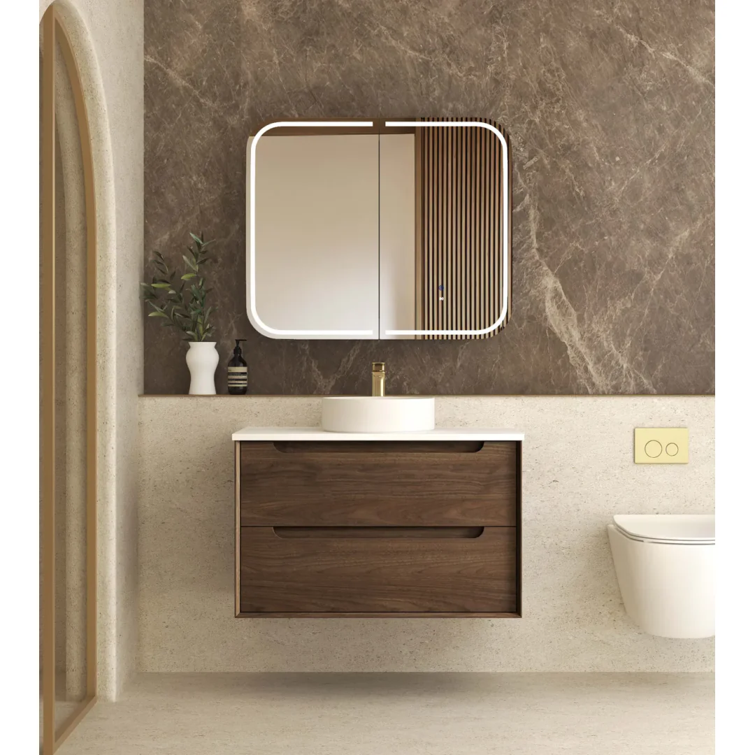 Otti Byron 900Mm Sable Walnut Wall Hung Vanity With Ceramic Top - Image 3