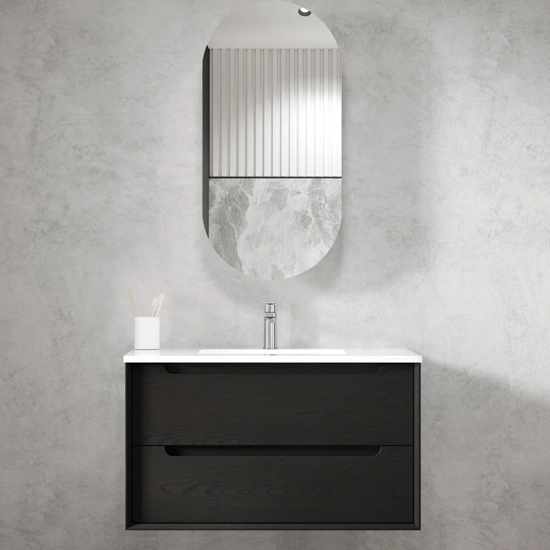 Otti Byron 900X460X550 Wall Hung Black Oak Plywood Vanity With Slimline Ceramic Top - Image 2