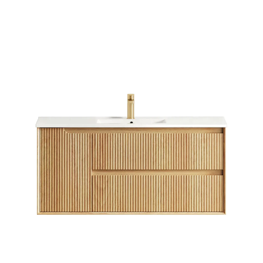 Otti Byron Fluted 1200Mm Woodland Oak Wall Hung Vanity With Ceramic Top
