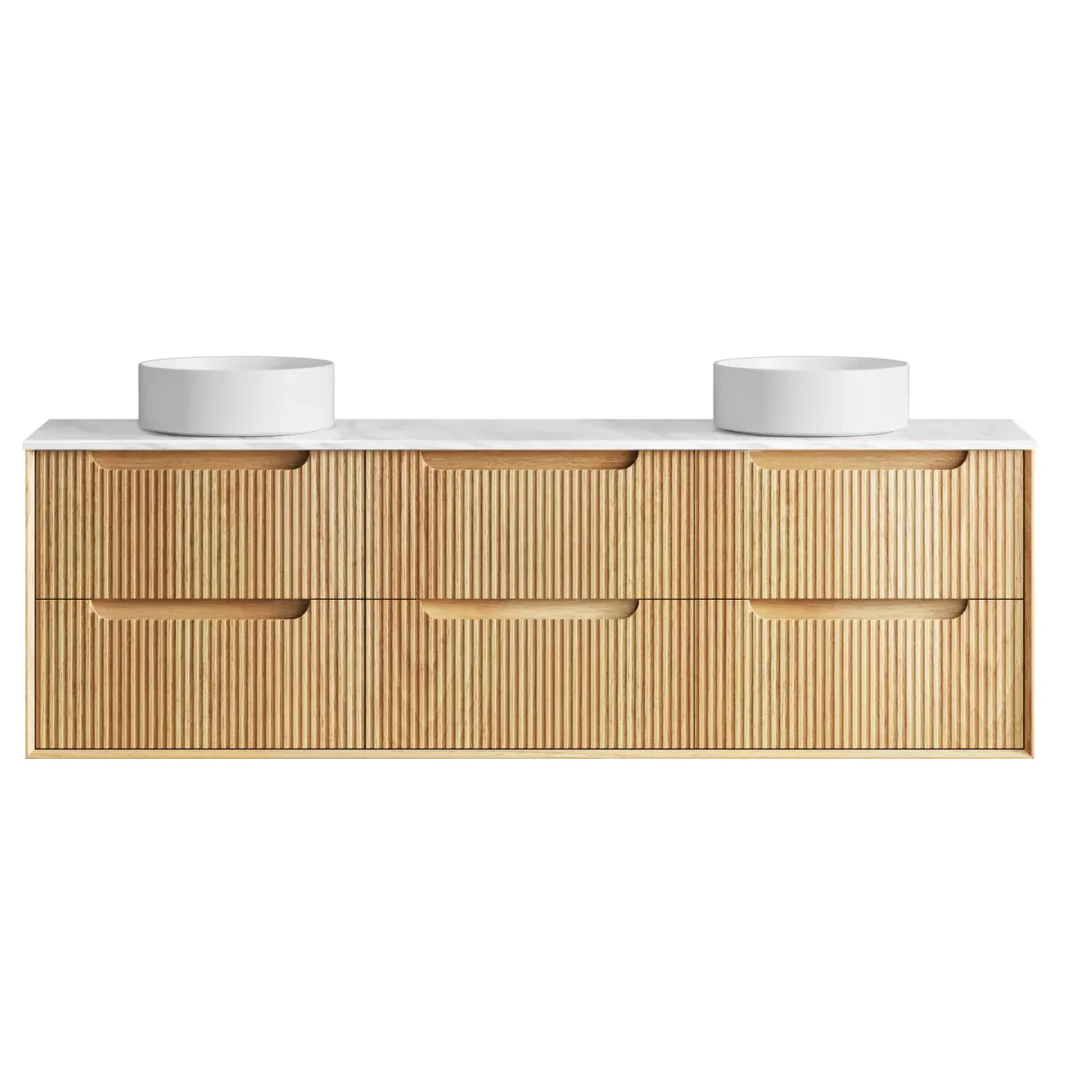 Otti Byron Fluted 1800 Woodland Oak Wall Hung Vanity With Cloudy Carrara Top