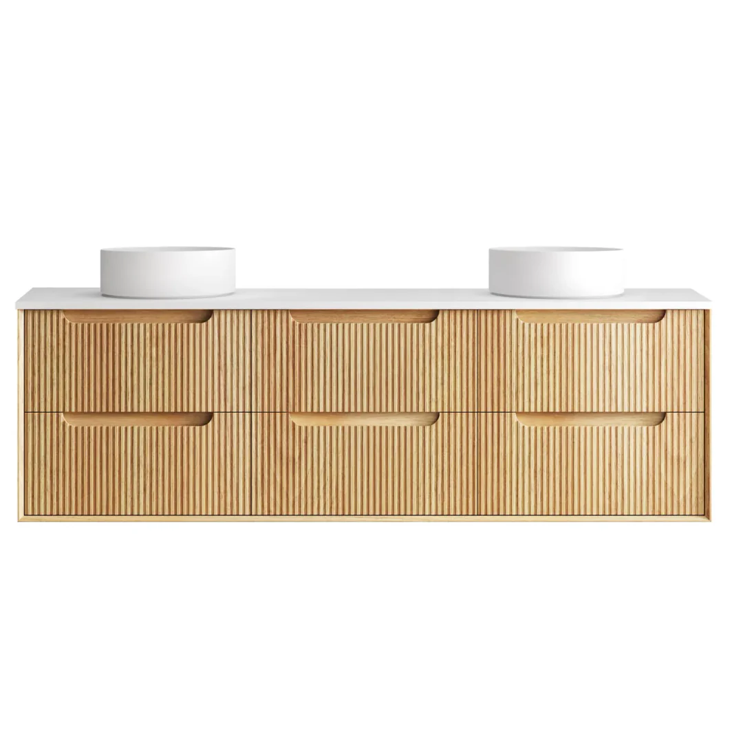 Otti Byron Fluted 1800 Woodland Oak Wall Hung Vanity With Pure White Top