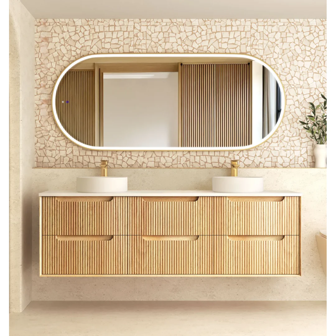 Otti Byron Fluted 1800 Woodland Oak Wall Hung Vanity With Pure White Top - Image 3