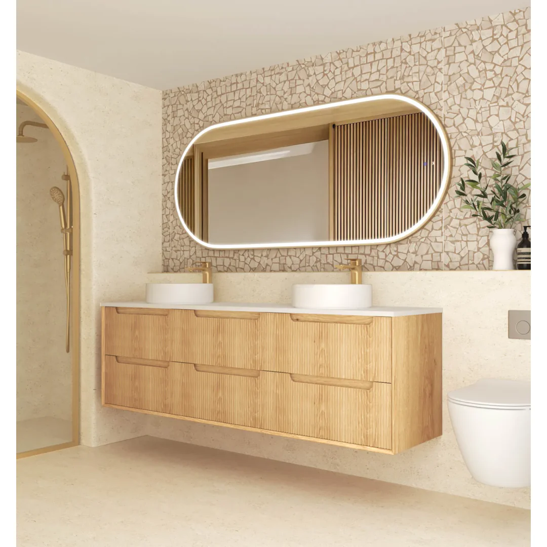 Otti Byron Fluted 1800 Woodland Oak Wall Hung Vanity With Pure White Top - Image 4