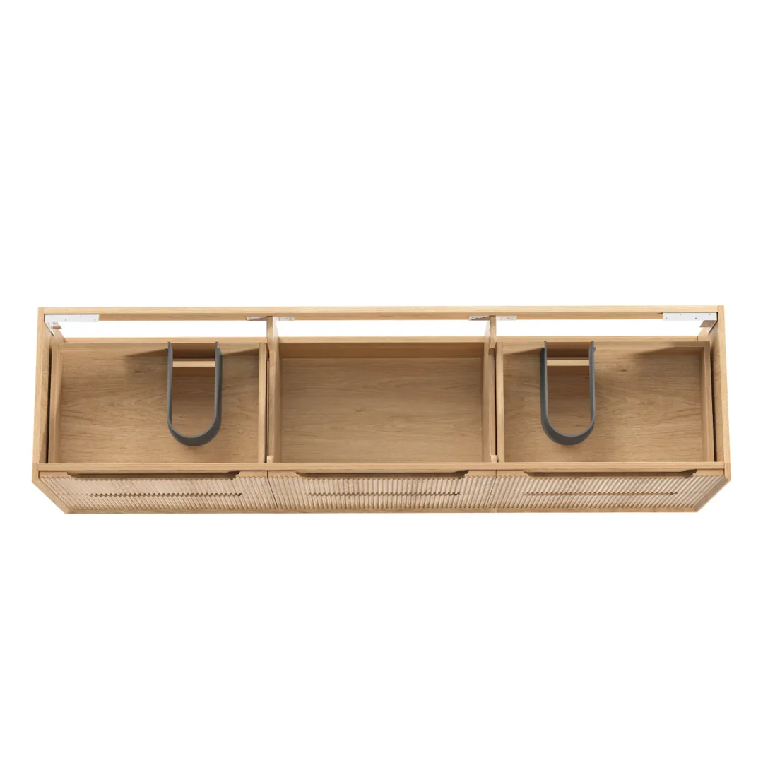 Otti Byron Fluted 1800 Woodland Oak Wall Hung Vanity With Woodland Carrara Marble Top - Image 5