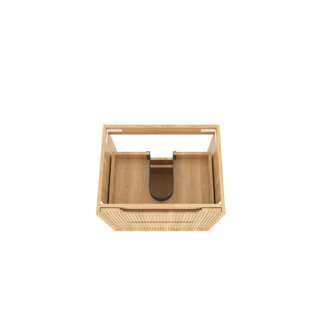 Otti Byron Fluted 600Mm Woodland Oak Wall Hung Vanity With Ceramic Top - Image 4