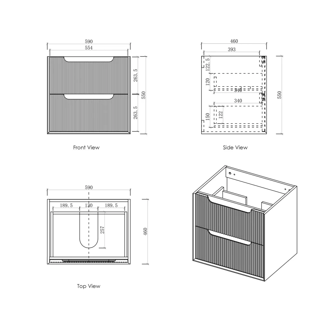 Otti Byron Fluted 600Mm Woodland Oak Wall Hung Vanity With Cloudy Carrara Top - Image 2