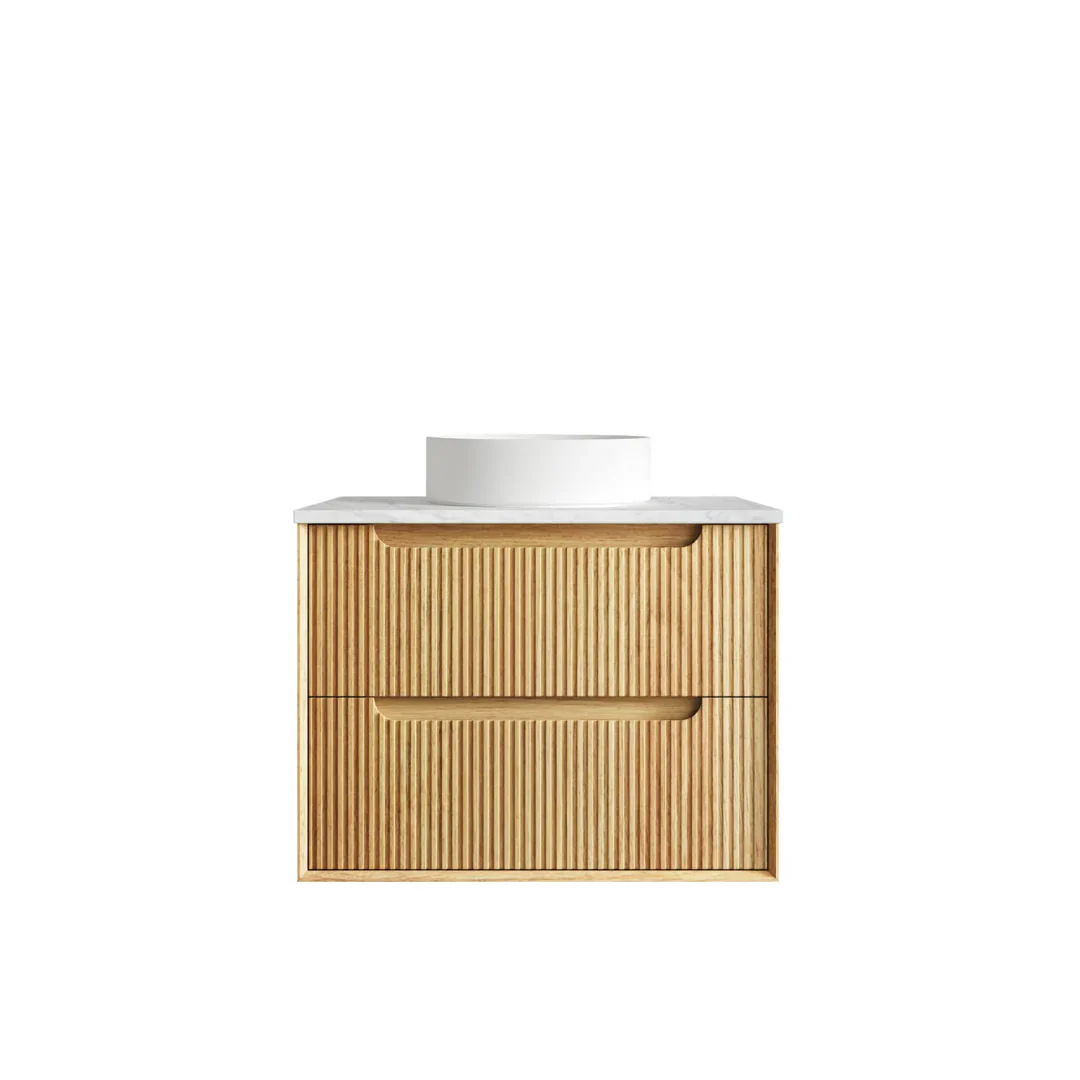 Otti Byron Fluted 750Mm Woodland Oak Wall Hung Vanity With Cloudy Carrara Top