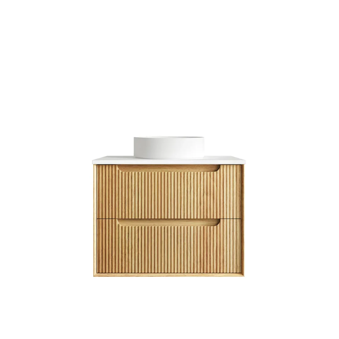 Otti Byron Fluted 750Mm Woodland Oak Wall Hung Vanity With Matte White Top