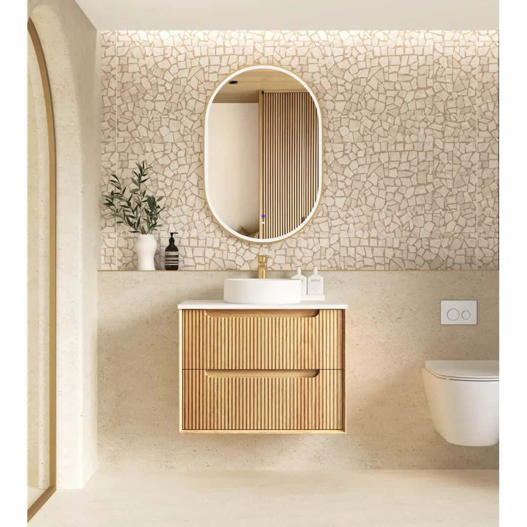 Otti Byron Fluted 750Mm Woodland Oak Wall Hung Vanity With Pure White Top - Image 3