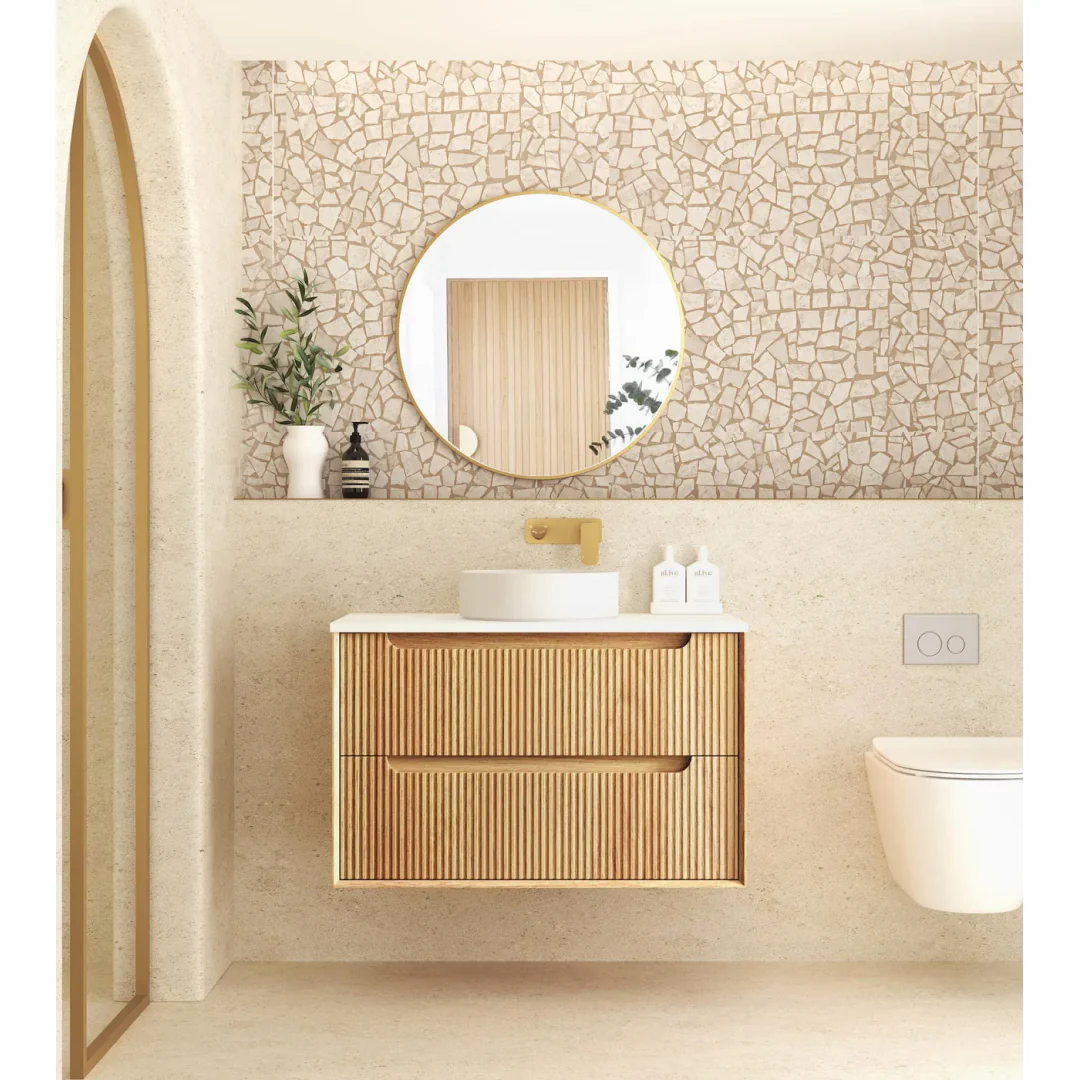 Otti Byron Fluted 900Mm Woodland Oak Wall Hung Vanity With Cloudy Carrara Top - Image 3