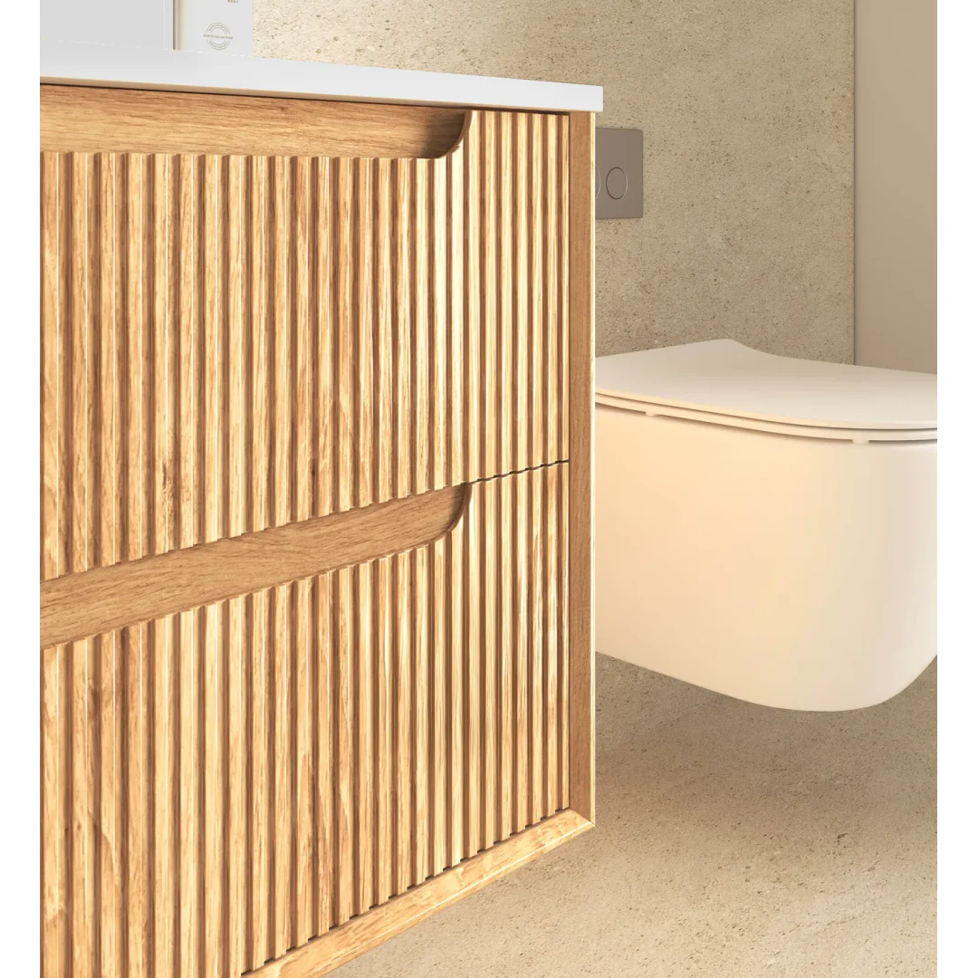 Otti Byron Fluted 900Mm Woodland Oak Wall Hung Vanity With Cloudy Carrara Top - Image 4
