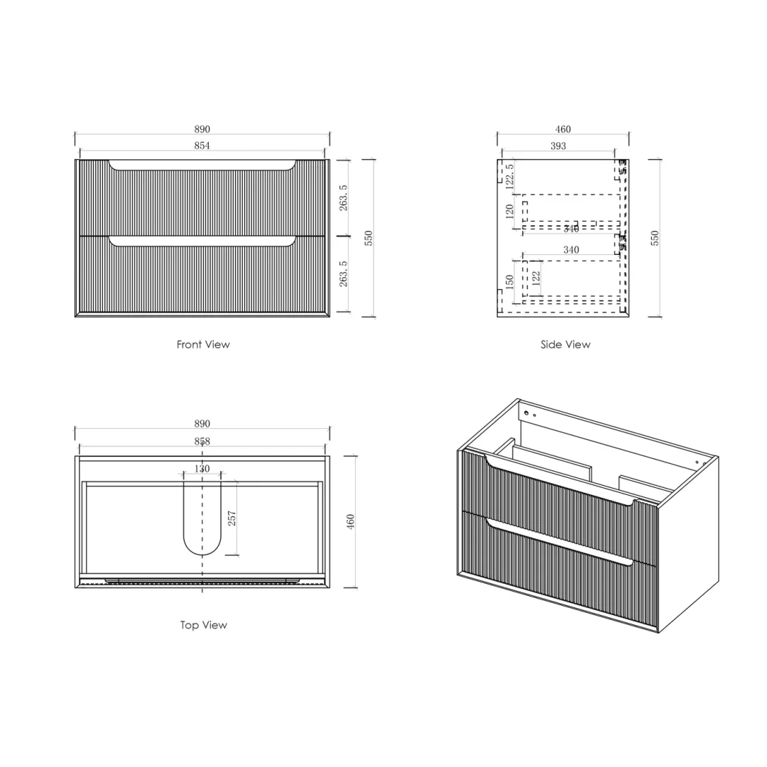 Otti Byron Fluted 900Mm Woodland Oak Wall Hung Vanity With Woodland Carrara Marble Top - Image 2