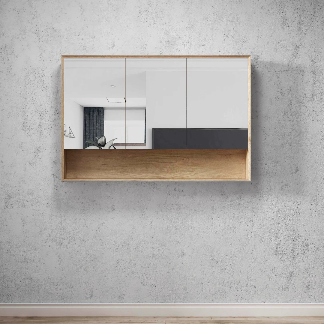 Otti Byron Natural Oak Plywood Shaving Cabinet 1200X800X150 With Copper Free Mirrror - Image 2