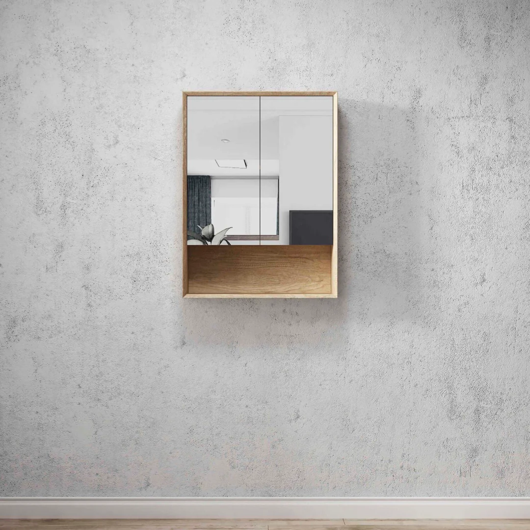 Otti Byron Natural Oak Plywood Shaving Cabinet 600X800X150 With Copper Free Mirrror - Image 2