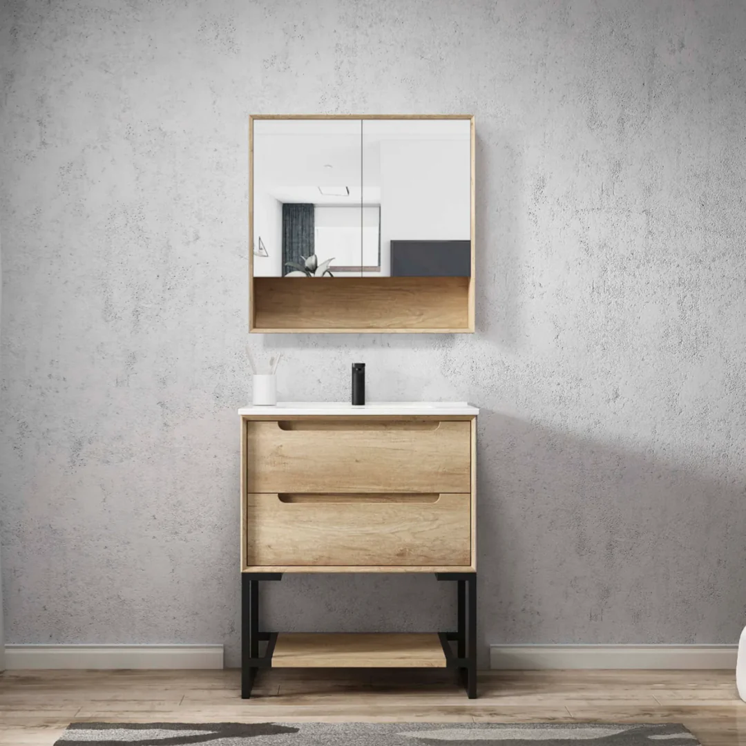 Otti Byron Natural Oak Plywood Shaving Cabinet 600X800X150 With Copper Free Mirrror - Image 5
