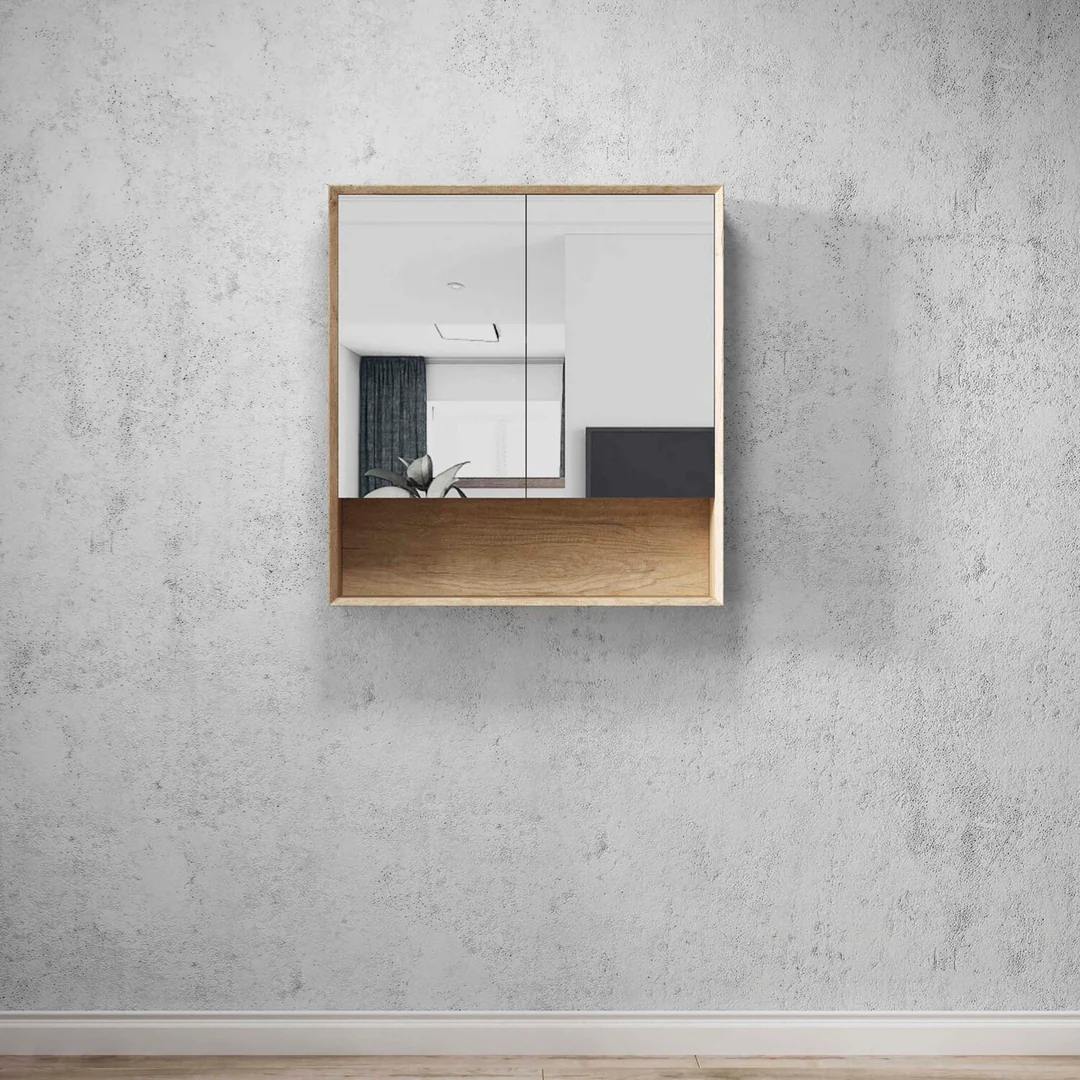 Otti Byron Natural Oak Plywood Shaving Cabinet 750X800X150 With Copper Free Mirrror - Image 2