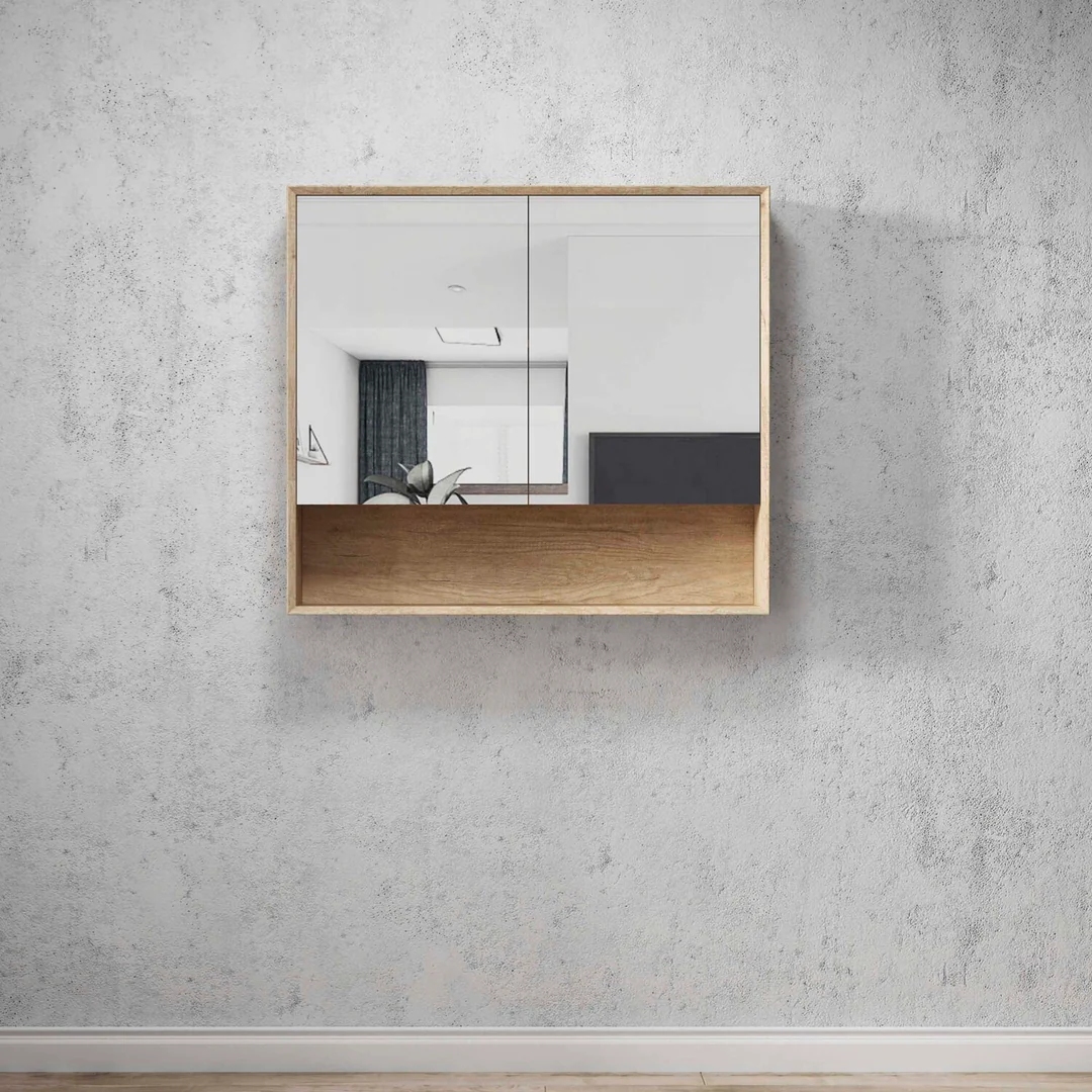 OTTI BYRON NATURAL OAK PLYWOOD SHAVING CABINET 900X800X150 WITH COPPER FREE MIRROR - Image 2