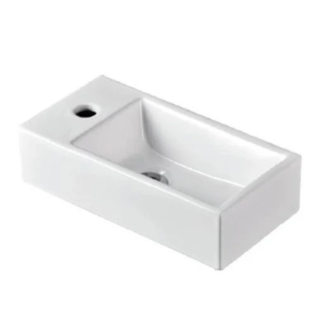 OTTI COMPACT ABOVE COUNTER RIGHT HAND BOWL BASIN 1 Tap Hole GLOSS WHITE NO OVERFLOW 200X405X105 - Image 2