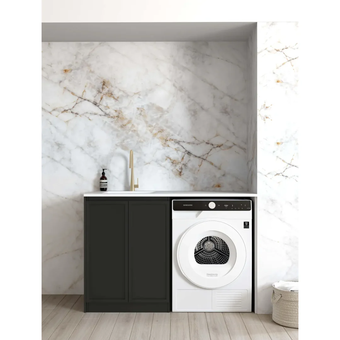 Otti Hampshire Black Base Laundry Cabinet With 1300Mm Natural Carrara Marble Top - Image 2