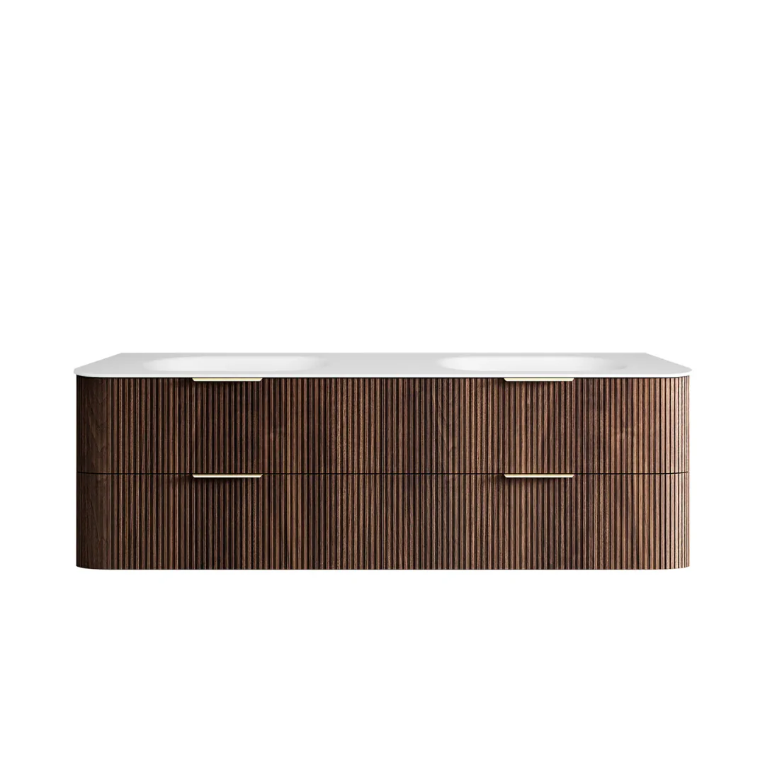 Otti Hanava 1800 Sable Walnut Fluted Wall Hung Curve Vanity With Chloe Silk Top
