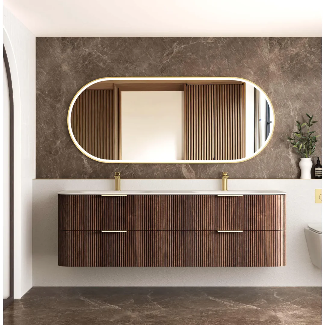 Otti Hanava 1800 Sable Walnut Fluted Wall Hung Curve Vanity With Chloe Silk Top - Image 3
