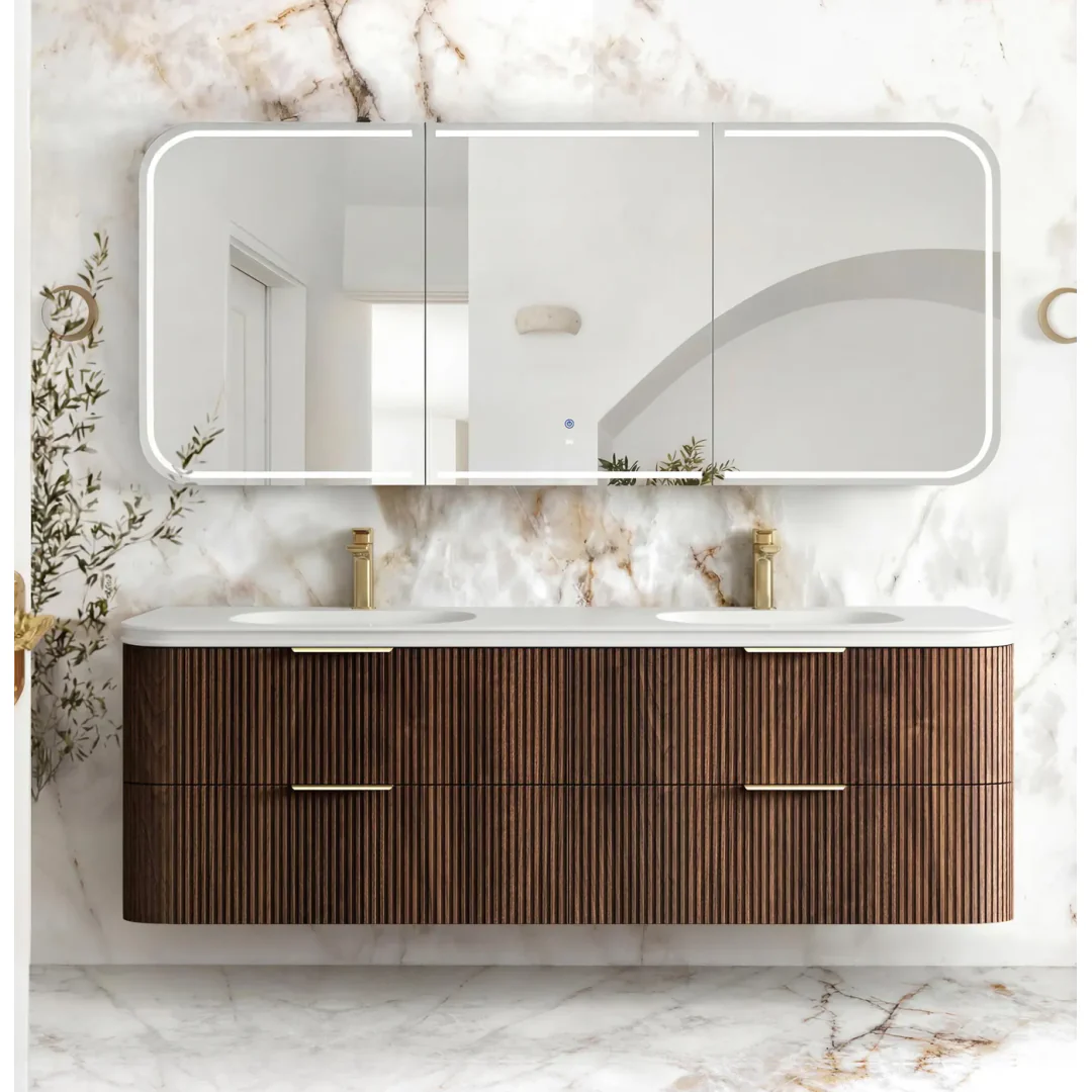 Otti Havana 1500 Sable Walnut Fluted Wall Hung Curve Vanity With Pure White Top - Image 5