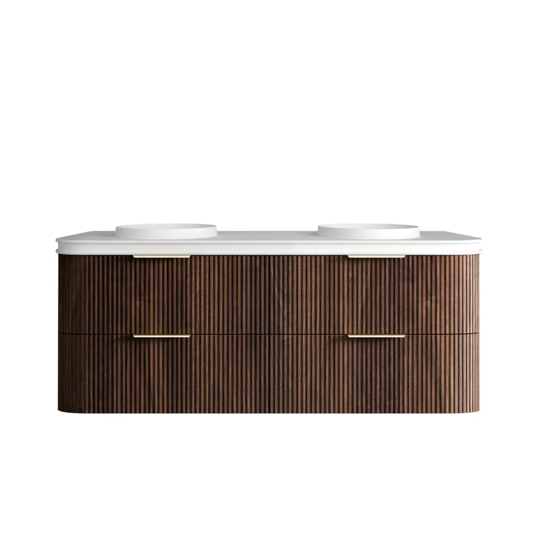 Otti Havana 1500 Sable Walnut Fluted Wall Hung Curve Vanity With Round Basin Moulded Top