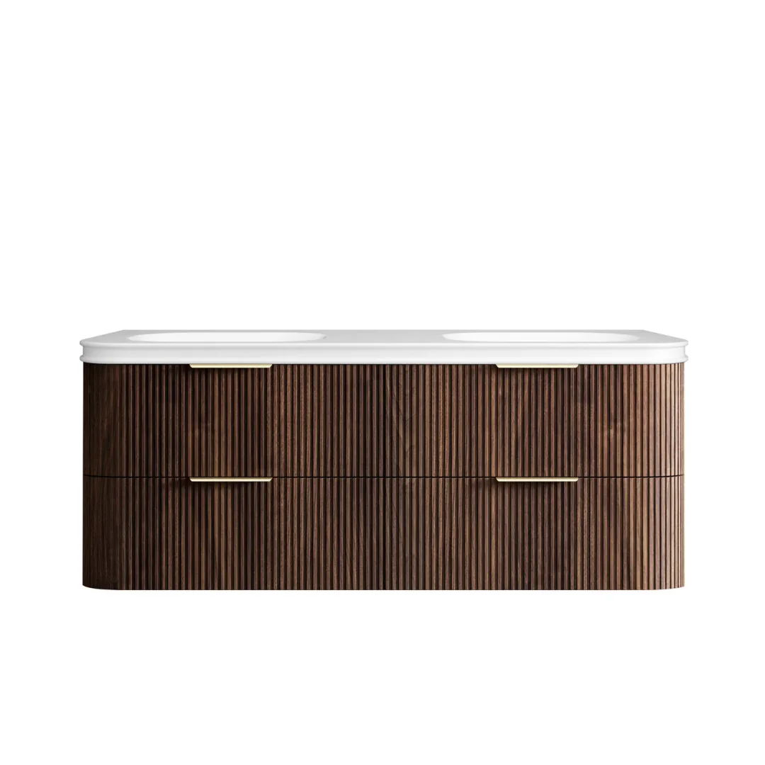 Otti Havana 1500 Sable Walnut Fluted Wall Hung Curve Vanity With Square Basin Moulded Top