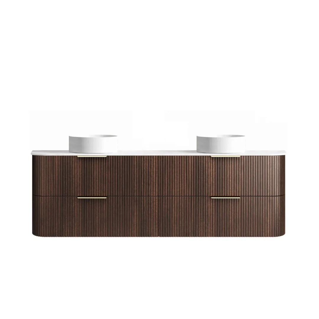 Otti Havana 1800 Sable Walnut Fluted Wall Hung Curve Vanity With Pure White Top