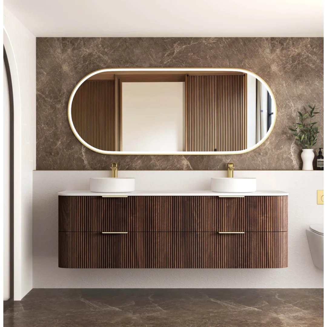 Otti Havana 1800 Sable Walnut Fluted Wall Hung Curve Vanity With Pure White Top - Image 3