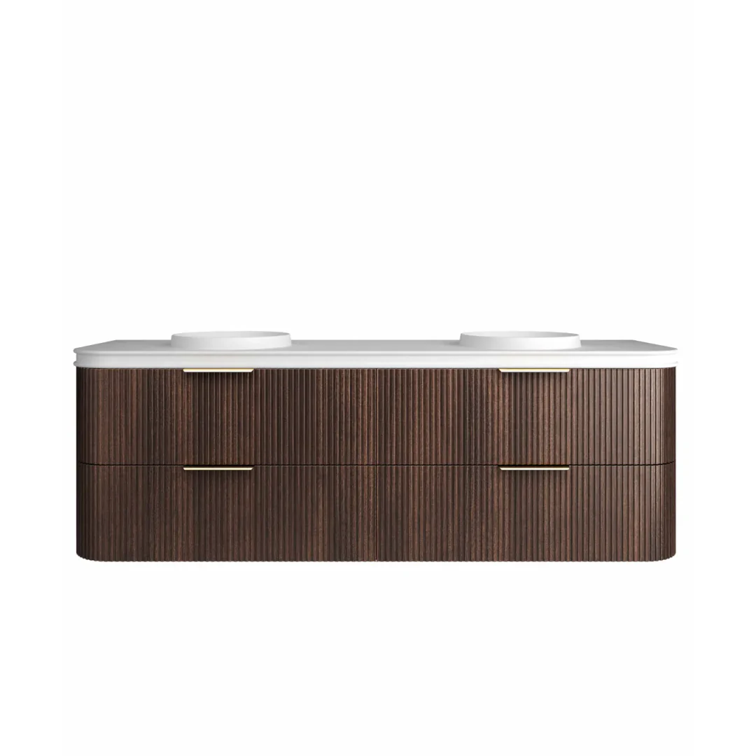 Otti Havana 1800 Sable Walnut Fluted Wall Hung Curve Vanity With Round Basin Moulded Top