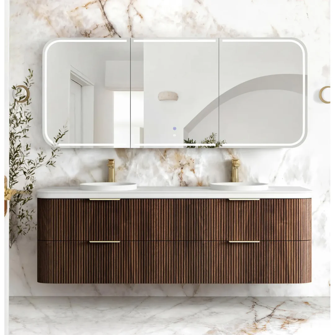 Otti Havana 1800 Sable Walnut Fluted Wall Hung Curve Vanity With Round Basin Moulded Top - Image 3