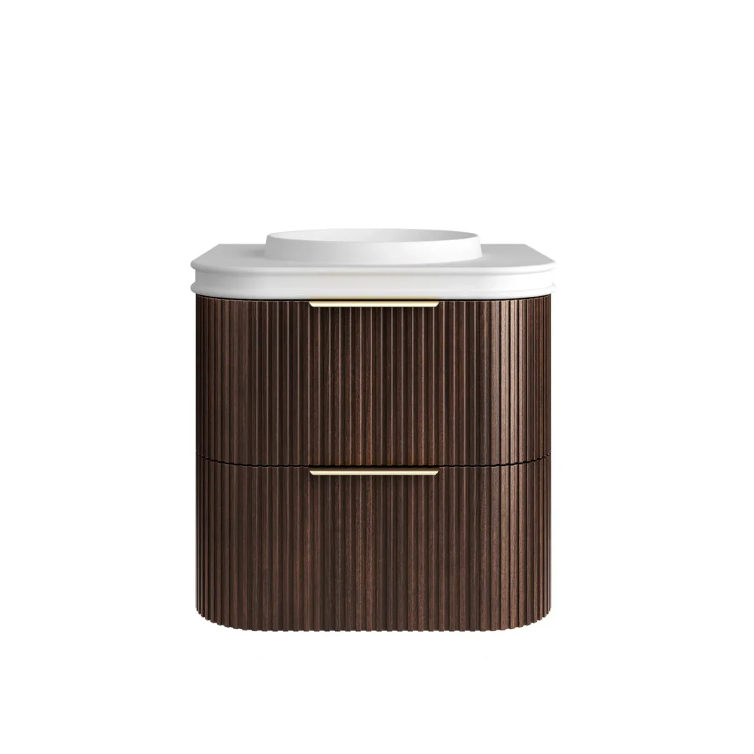 Otti Havana 600 Sable Walnut Fluted Wall Hung Curve Vanity With Round Basin Moulded Top
