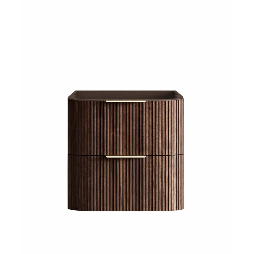 Otti Havana 600 Sable Walnut Fluted Wall Hung Curve Vanity With Round Basin Moulded Top - Image 3