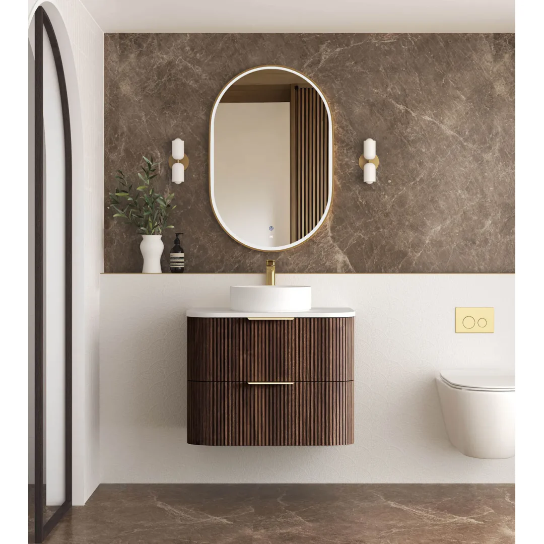 Otti Havana 750 Sable Walnut Fluted Wall Hung Curve Vanity With Pure White Top - Image 3