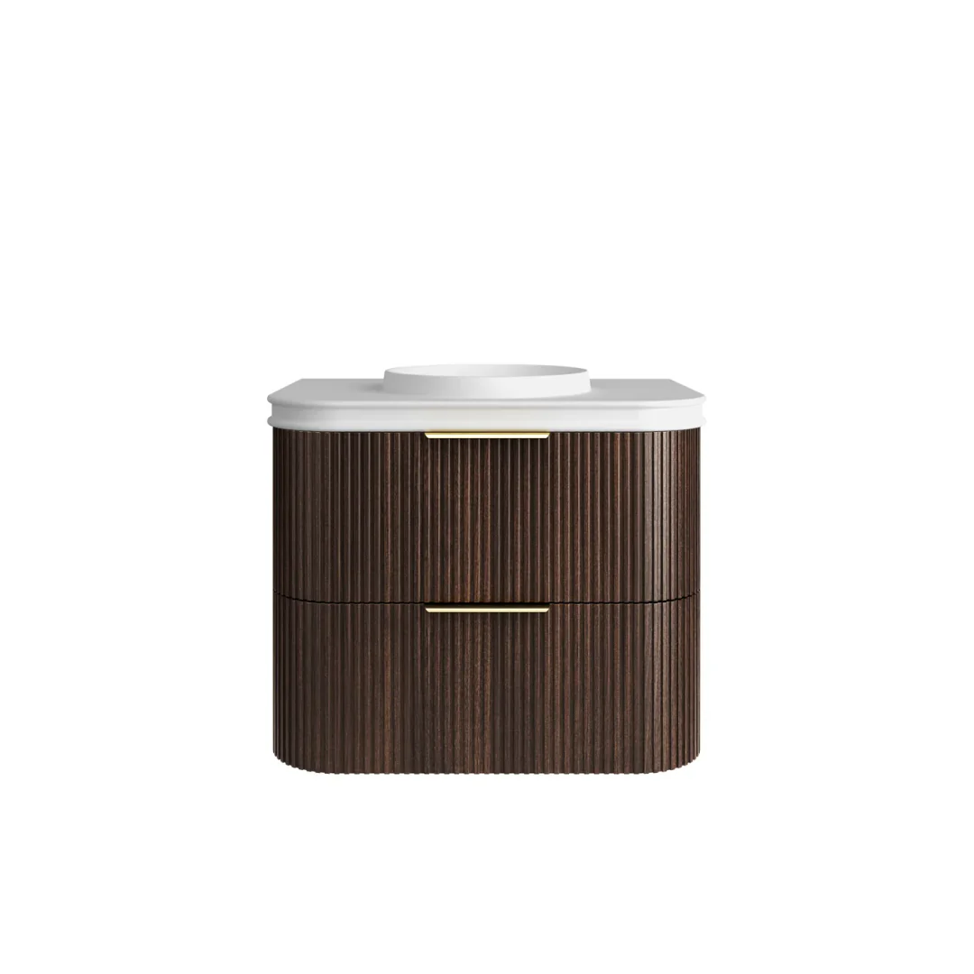 Otti Havana 750 Sable Walnut Fluted Wall Hung Curve Vanity With Round Basin Moulded Top