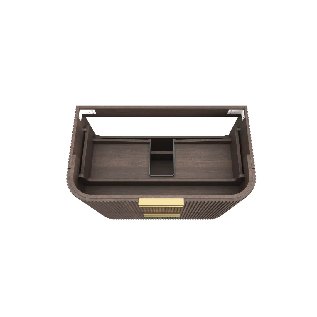 Otti Havana 900 Sable Walnut Fluted Wall Hung Curve Vanity With Round Basin Moulded Top - Image 3