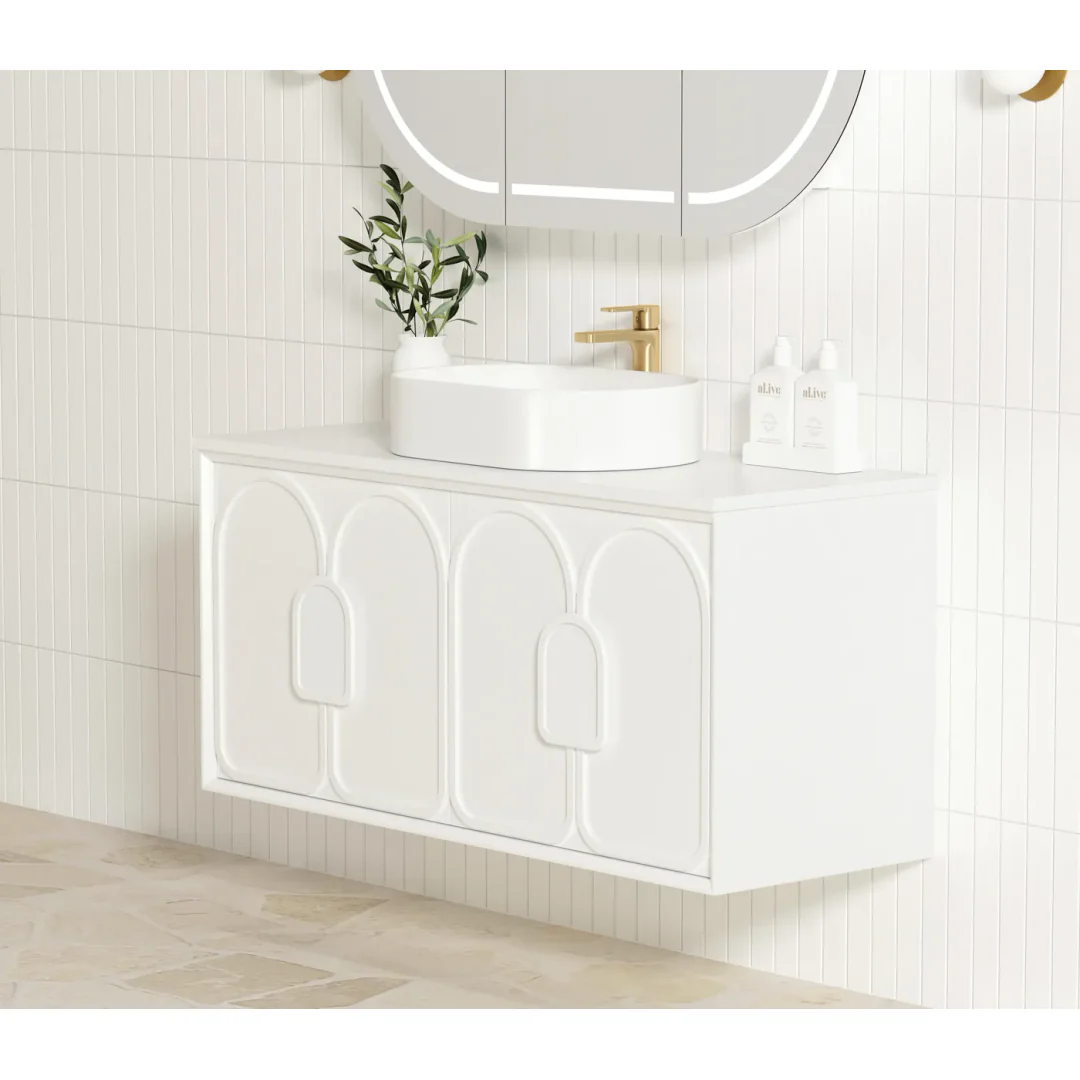 Otti Laguna Mk Ii 1200 Matte White Wall Hung Vanity With Cloudy Carrara Top - Image 4