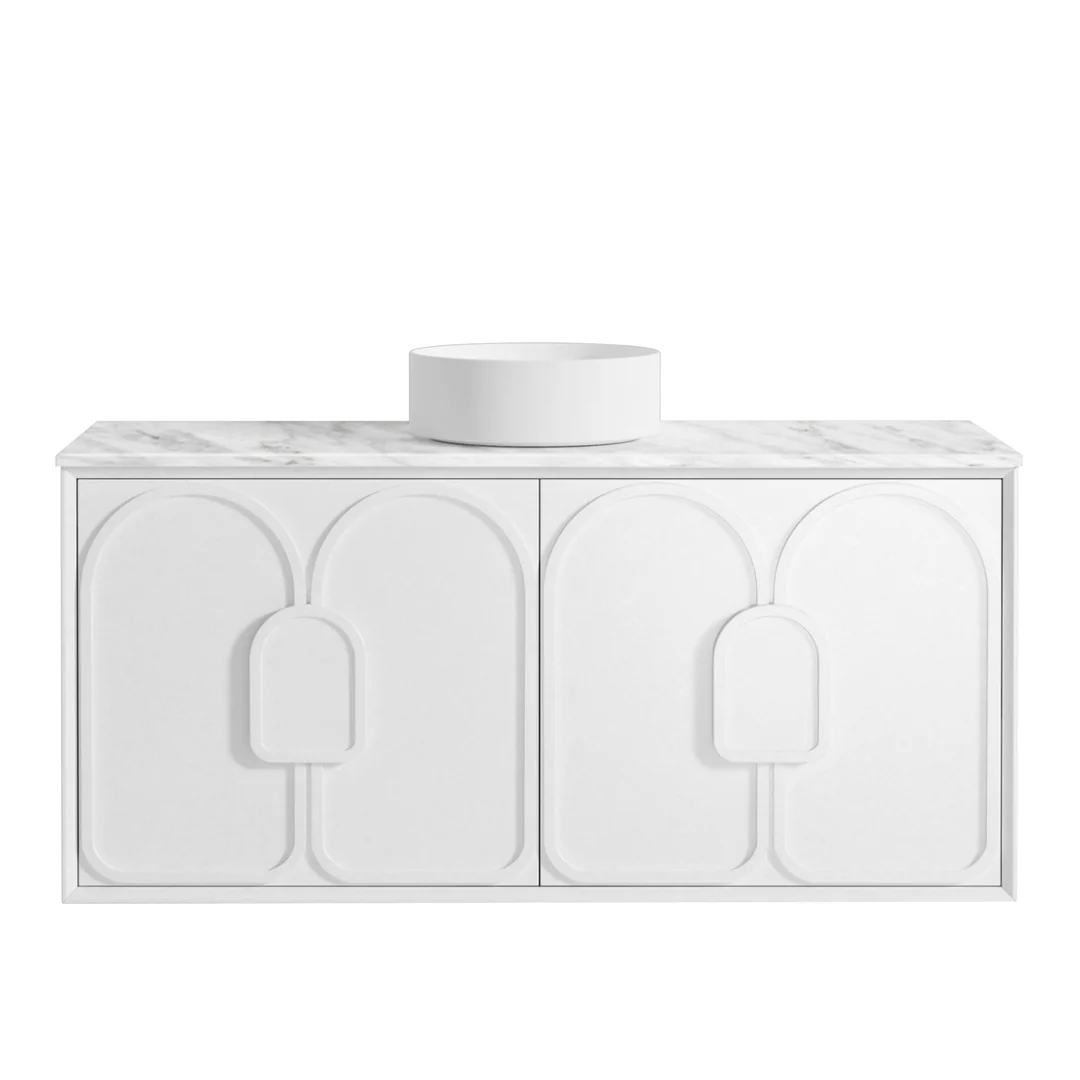 Otti Laguna Mk Ii 1200 Matte White Wall Hung Vanity With Cloudy Carrara Top