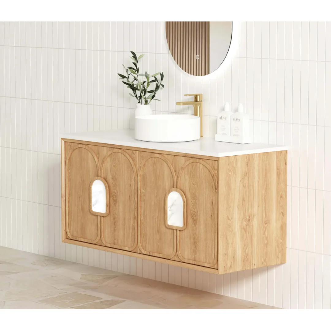 Otti Laguna Mk Ii 1200 Woodland Oak Wall Hung Vanity With Matte White Top - Image 4