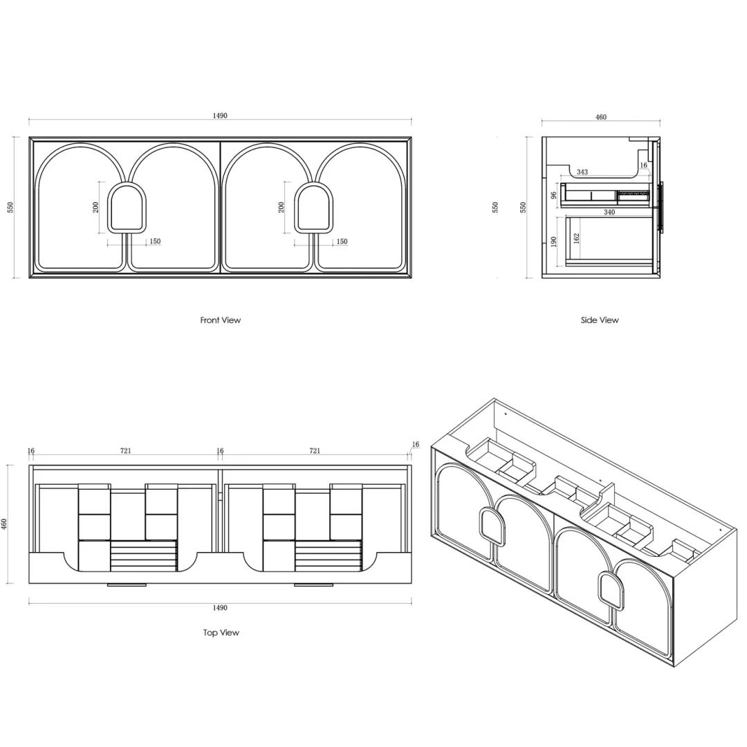Otti Laguna Mk Ii 1500 Black Oak Wall Hung Vanity With Matte White Top - Image 2