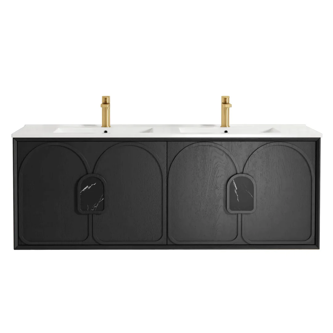 Otti Laguna Mk Ii 1500 Black Oak Wall Hung Vanity With U/Mount Carrara Marble Top & Basin