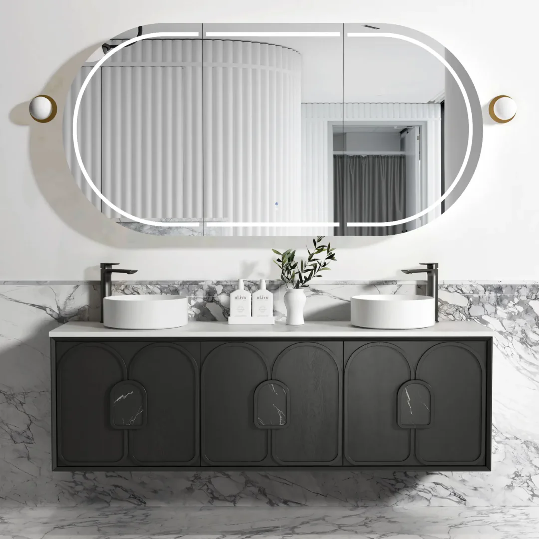 Otti Laguna Mk Ii 1800 Black Oak Wall Hung Vanity With Matte White Top - Image 3