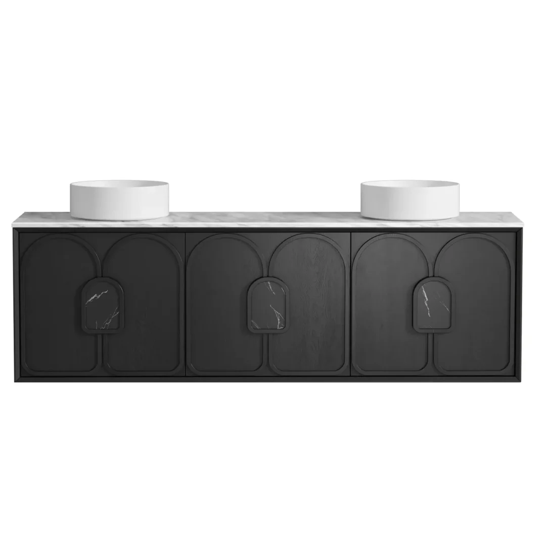 Otti Laguna Mk Ii 1800 Black Oak Wall Hung Vanity With U/Mount Carrara Marble Top & Basin