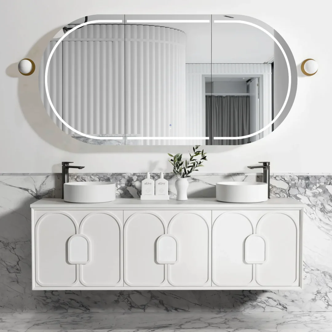 Otti Laguna Mk Ii 1800 Matte White Wall Hung Vanity With Carrara Marble Top - Image 5
