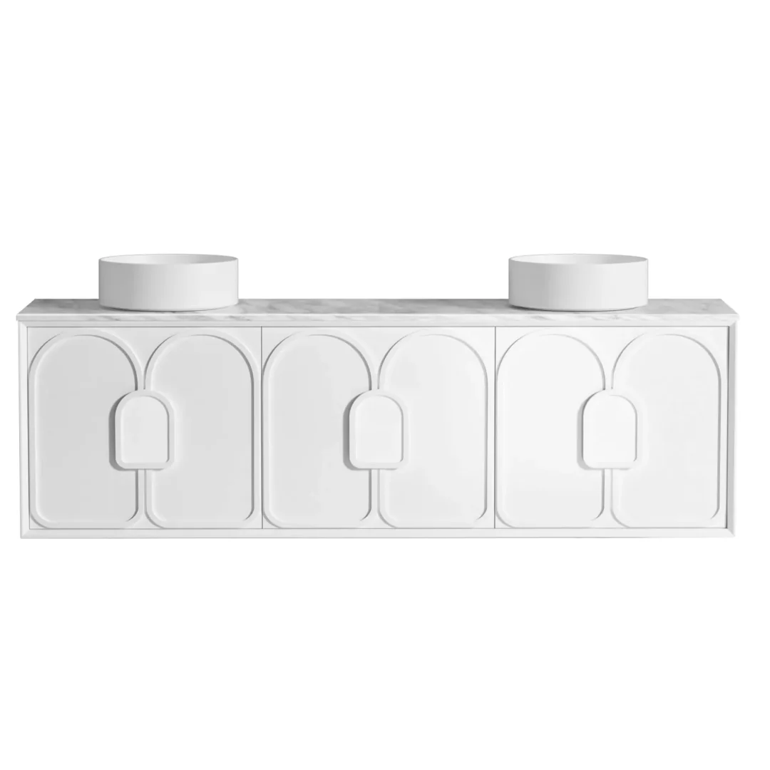 Otti Laguna Mk Ii 1800 Matte White Wall Hung Vanity With U/Mount Carrara Marble Top & Basin