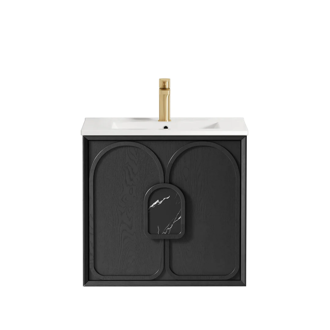 Otti Laguna Mk Ii 600 Black Oak Wall Hung Vanity With Ceramic Top