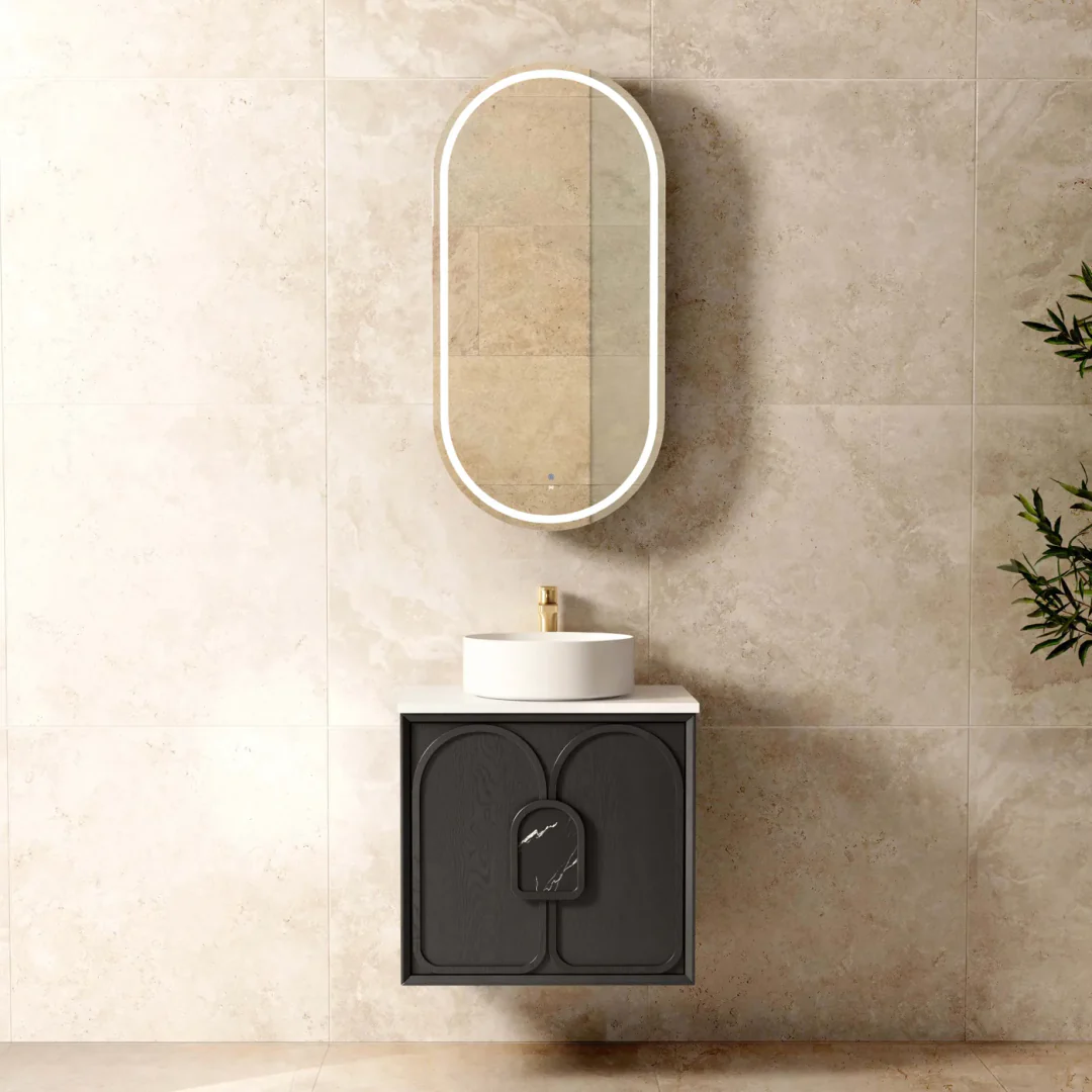Otti Laguna Mk Ii 600 Black Oak Wall Hung Vanity With Matte White Top - Image 4
